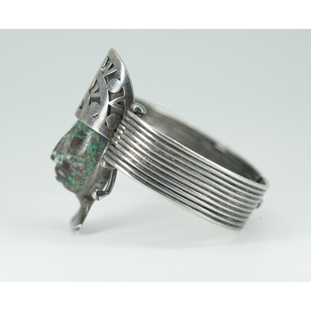 Vintage Los Ballesteros Taxco 925 Silver Bracelet‎ Carved Stone Aztec Warrior - Picture 4 of 6